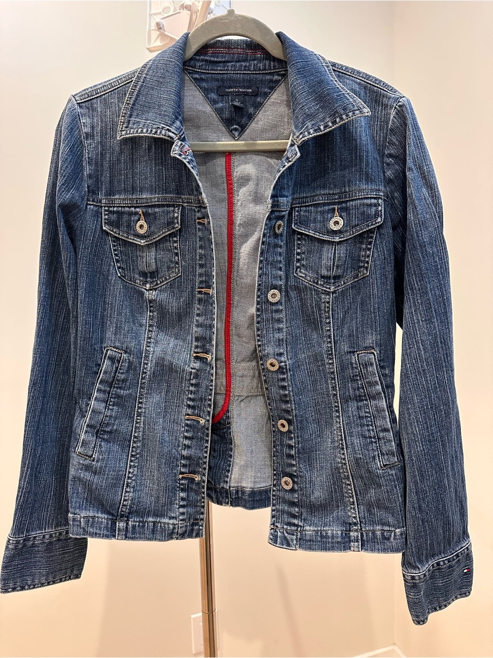 Tommy Hilfiger Blue Denim Trucker Jacket with Red Trim